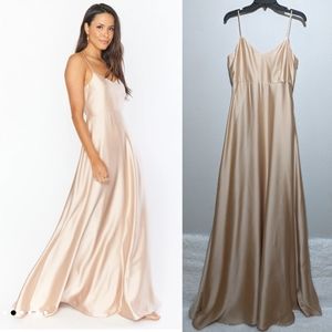 Show Me Your Mumu Faith Maxi Dress Women's Large Champagne Lux Satin